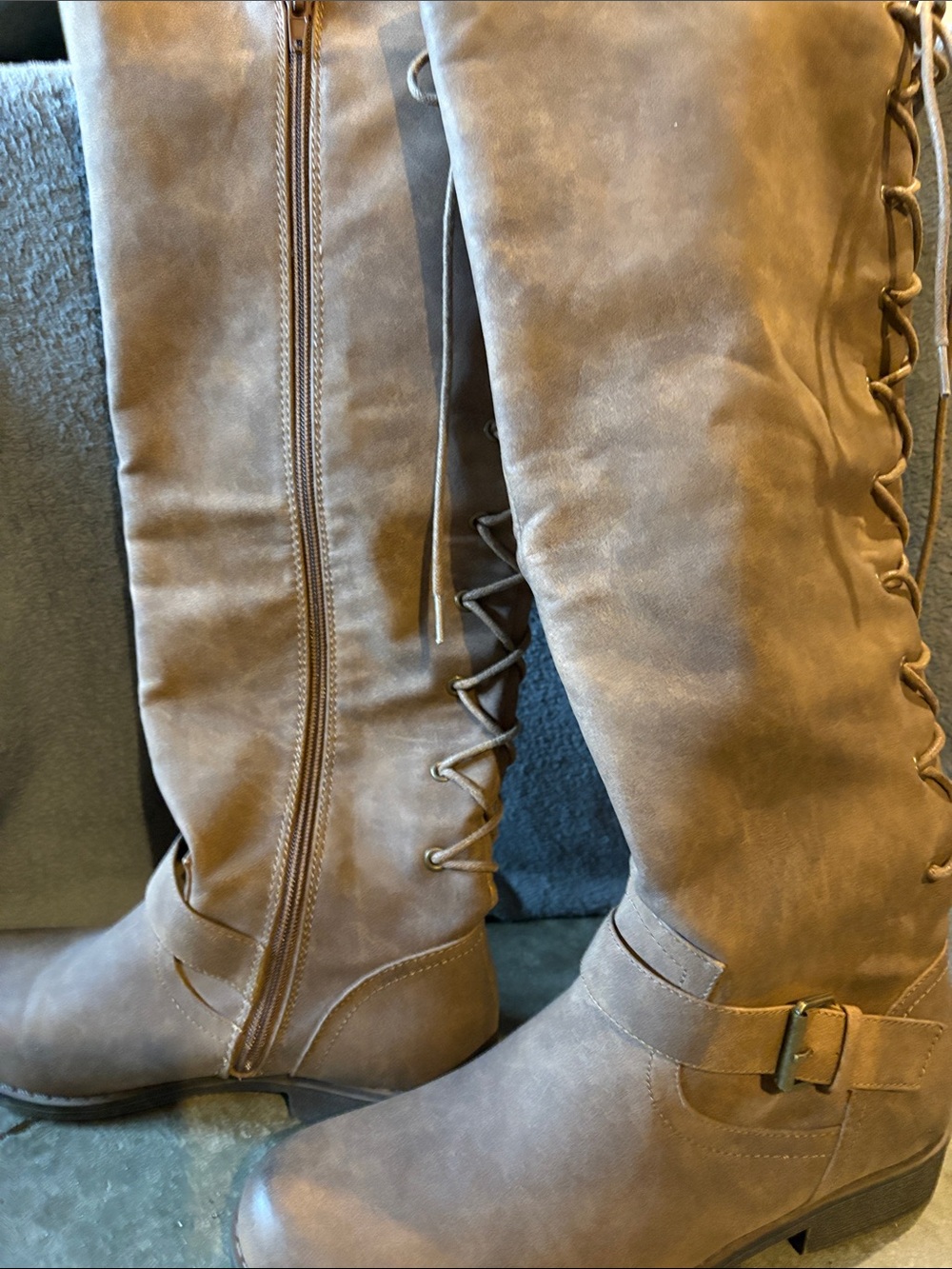 JustFab Taupe Over-the-Knee Lace-Up Riding Boots